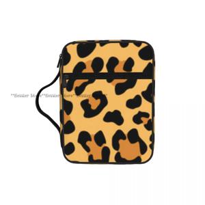 성경 커버 책 케이스 휴대용 가방 치타 패턴 수납 가방 여러 개의 포켓이 있는 교회 가방 펜과 책을 담을 수 있는 손잡이가 있는 가방