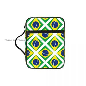 브라질 국기 성경 커버 케이스 지퍼 포켓 손잡이가 있는 보관 가방 교회용