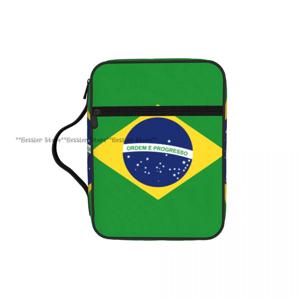 성경 커버 휴대용 책가방 교회 가방 브라질 국기 성경 보호용 손잡이 지퍼 포켓 태블릿 핸드백