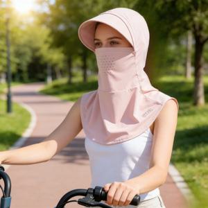 여성용 여름 풀페이스 헤드기어, 새로운 아이스 실크 자외선 차단 사이클링 넥 프로텍터 통기성 일체형 선스크린 마스크