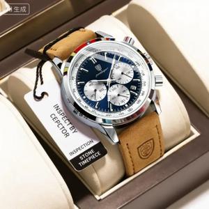 통통한 스타일: 남성용 쿼츠 크로노그래프 시계, 100m 방수, 야광 핸즈, 프리미엄 가죽, 전술적인 우아함.