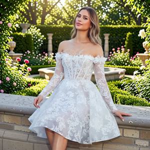 우아한 화이트 레이스 오프숄더 드레스 A라인 스커트 빈티지 웨딩 게스트 파티 드레스 보헤미안 시크 틱톡 트렌드 에버 프리티 가운