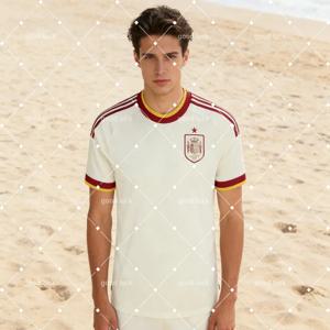 2026 스페인 팀 월드컵 어웨이 저지 티셔츠 남성용 축구 팬 셔츠 속건 통기성 스포츠웨어 서핑