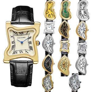 슈레알리스트 예술 녹는 시계 시계 가죽 밴드가 있는 독특한 소프트 타임 쿼츠 손목시계 남성 여성을 위한 창의적인 패션 시계