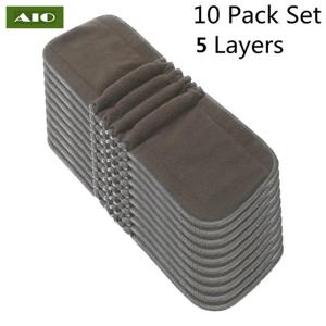 AIO 대나무 나피 숯 재사용 가능 부드러운 5 레이어, 대나무 숯 삽입물, 아기 천 기저귀용, 고흡수성, 세탁 가능, 10 개