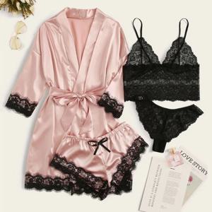 섹시한 여성 홈 드레싱 가운 란제리 레이스 패치 워크 새틴 가운 세트 Nightwear 캐주얼 잠옷 기모노 목욕 가운 홈 Nightdress