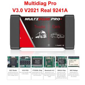 새로운 V2021.11 Multidiag Pro 블루투스 OBD2 스캐너 TCS PRO VCI V3.0 2PCB NEC 릴레이 실제 9241A 자동차 트럭 진단 도구