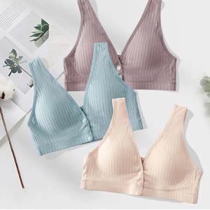 코튼 출산 간호 브래지어 임신 모유 수유 프론트 버튼 얇은 통기성 임신 여성 속옷 Underwire Bralette 없음