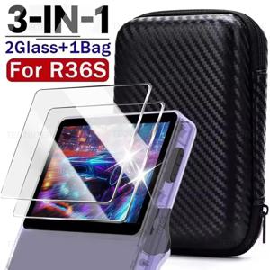 R36S 휴대용 콘솔용 휴대용 케이스+스크린 보호기 보관 가방 및 R36S 액세서리용 긁힘 방지 강화 유리