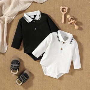 2Pcs 아기 소년 봄/가을 긴 소매 단추 위로 칼라 솔리드 2 색 Jumpsuits For Newborn-18M streetwear Clothing