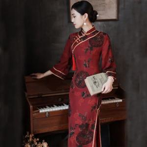 Qipao 여성용 빈티지 프린트 슬림 하이엔드 개량 치파오 원피스, 중국 스타일 용수철, 가을 신상