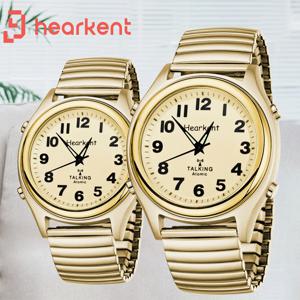 Hearkent 노인용 영어 말하기 시계, 클래식 탄성 스트랩 시계, 미국 원자 시계, 디지털 시계, 커플 시계, 부모님 선물