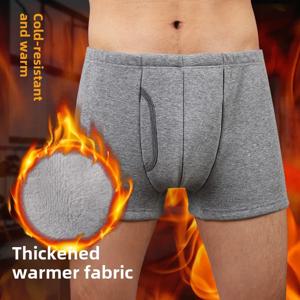 열 바지 양털 남성 겨울 속옷 두꺼운 노인 복서 팬티 측면 개방 내한성 뜨거운 따뜻한 반바지 남성