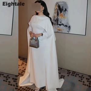 Eightale 이슬람 웨딩 드레스 오-넥 새틴 사용자 정의 화이트 아이보리 인어 목도리 아랍어 신부 가운 긴 소매 vestido de noiva