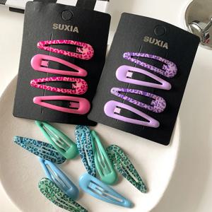 4PCS 패션 레오파드 인쇄 어린이 소녀 헤어 클립 단순 캔디 컬러 바레트 어린이 BB 클립 헤어 액세서리 모자를 쓰고 있죠