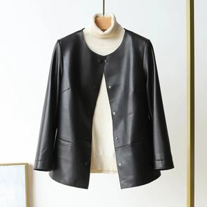 M-2XL 여성을위한 수입 진짜 가죽 자켓 코트 봄 세련된 오-넥 덮여 버튼 느슨한 진짜 양피 숙녀 블레이저 자켓