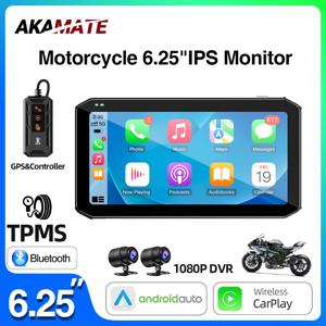 6.25인치 오토바이 모니터 1080P DVR 레코더 무선 카플레이 안드로이드 오토 내비게이션 디스플레이 GPS 리모컨 TPMS BSD