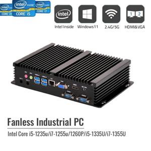 팬리스 산업용 미니 PC 인텔 코어 i7 1260P 1335U i5 1235U 2xRs232 COM 포트 HD VGA 윈도우11 러기드 데스크탑 미니 컴퓨터 5G LTE