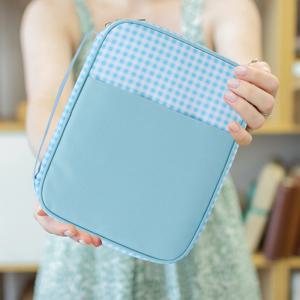 격자 무늬 성경 커버 여성용 핸들 글꼴 포켓이있는 책 가방 소녀 경량 최고의 선물 십대 책 보호 캐리어