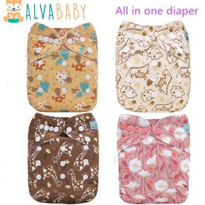 U Pick ALVABABY 올인원 기저귀 1개 4층 대나무 삽입 재사용 가능한 AIO 기저귀 패션 베이비 천 기저귀