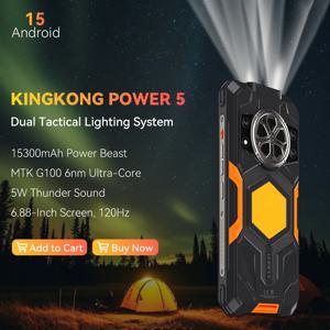 견고한 스마트폰 Cubot kingkong power 5, Android 15, 16GB RAM(6+10), 128GB ROM, 6.88인치 120Hz 화면, 15300mAh 배터리, MTK G100