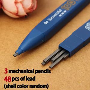 연필 3개와 리드 48개 2B 검정색 샤프닝 리드가 없는 기계식 연필은 편리하고 실용적입니다(혼합 색상)