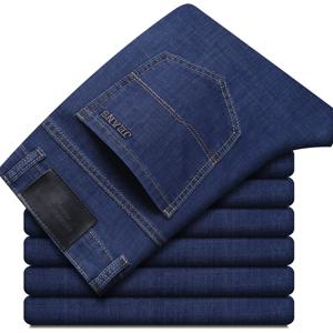 여름 새로운 탄성 남성 청바지 패션 편안한 비즈니스 스트레이트 스트레치 코튼 캐주얼 데님 바지 브랜드 남성 얇은 바지