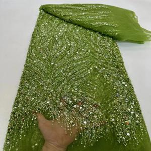 2026 고급 프랑스 메쉬 자수 비즈 레이스 원단 아프리카 나이지리아 스팽글 레이스 원단 웨딩 드레스 재봉 재료