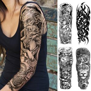 대형 풀암 슬리브 방수 임시 타투 스티커 시계 사자 장미 비둘기 부족 토템 가짜 타투 바디 아트 타투 남녀 공용