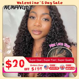 와우 엔젤 13x6 HD 레이스 풀 프론탈 가발 250% 버마 곱슬머리 인모 가발 스킨 멜트 프리 플러킹 브라질리언 헤어 여성용