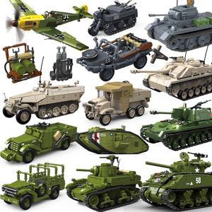 군사 탱크 스투어트 SdKfz251 팬저VI 셔먼 미 육군 퀸건 2차 세계대전 병사 피규어 모델 빌딩 블록 브릭 어린이 장난감