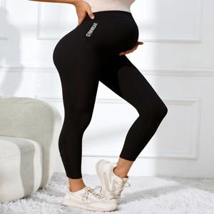 출산 레깅스 출산을위한 원활한 니트 스포츠 요가 팡스 빠른 건조 통기성 바지 임신 옷