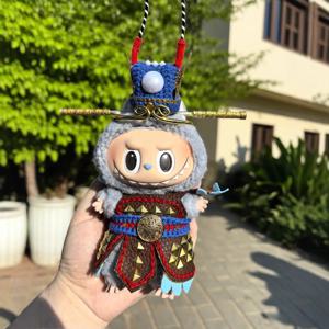 수제 뜨개질 라부부 앉아있는 파티 루부루 마카롱 고무 인형 옷 검정색 손오공 옷 세트