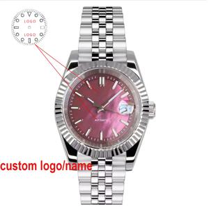 커스텀 39mm 고정 플루트 루비 레드 자개 그린 야광 다이얼 오토매틱 NH35A 20ATM 사파이어 기계식 남성용 시계