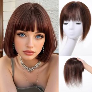 내추럴 브라운 에어뱅 10인치 실크 베이스 인모 헤어피스 클립형 여성용 100% 레미 스트레이트 헤어 익스텐션