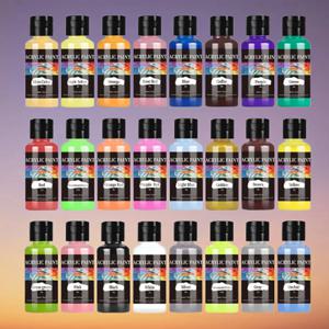 24색 아크릴 물감 세트, 병에 담긴 아크릴 물감, 패브릭 의류 페인팅용, 가죽 DIY 안료용