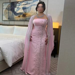 맞춤형 클래식 저지 스팽글 비즈 장식 라인스톤 드레이프 스트레이트 스트랩리스 롱 드레스 맞춤형 행사 드레스 정교함