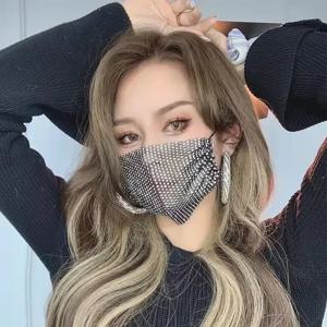 여성 섹시 반짝이 라인스톤 마스크 얼굴 장식 보석 블링 탄성 패션 보석 마스크 반다나 클럽 파티 코스프레 마스크