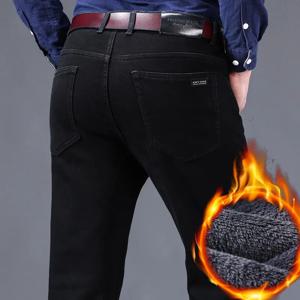 2025 신상 비즈니스 캐주얼 바지 회색 플리스 남성복 검정 파랑 신축성 따뜻한 겨울 청바지 벨벳 청바지 28-40