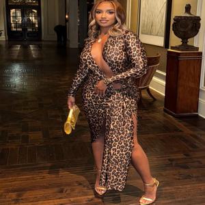 이상한 고양이 레오파드 프린트 여성 드레스 Y2K 섹시한 딥 V넥 주름 리본 스키니 하이 슬릿 나이트클럽 파티 가을 힙스터 베스티도스