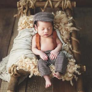 신생아 플랫 캡 세트 남아용 작업복 사진 촬영용 베베 포토그래피아 의상 바지 서스펜더 스트랩 사진 아기 촬영 소품