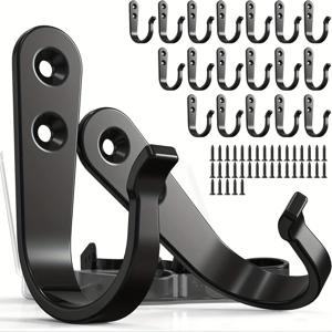 24개(후크 8개, 나사 16개) 헤비듀티 철제 코트 후크, 녹 방지 벽걸이형, 가정용 사무실 산업용, 다양한 스타일 사용 가능