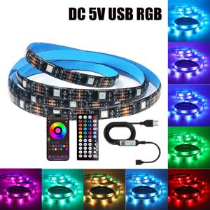 DC 5V USB RGB LED 스트립 키트 블랙 PCB 블루투스/3키/44키 IR 리모컨 유연한 리본 LED TV 백라이트