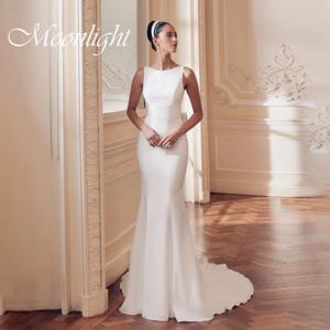 심플한 O넥 머메이드 웨딩드레스 2026 민소매 리본 오픈백 버튼 스윕 트레인 브라이덜 가운 베스티도스 데 노비아 맞춤 제작