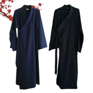 도교복 세트 연습복 태극권 긴 가운 산칭 네이비 블루 도교 용품 의식용 스님복 불교