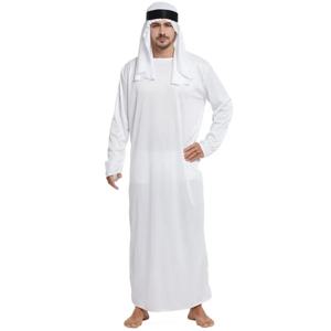 남성 의류 아랍 UAE 로브 남성용 긴 소매 아랍 무슬림 중동 크루넥 두바이 토브 롱 아바야 헤드밴드 스트랩 포함