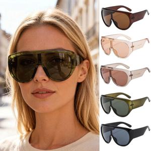 INS 인기 오버사이즈 파일럿 선글라스 여성 패션 럭셔리 빅 프레임 원피스 그라데이션 선글라스 레트로 클래식 두꺼운 렌즈