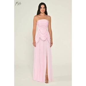 밀라 스트랩리스 진주 장식 플리츠 하이 슬릿 맞춤형 정장 이브닝 드레스 롱 드레스 우아한 프롬 드레스