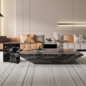 모든 사이즈 맞춤형 이탈리아 명품 이동식 네스팅 테이블 베네치안 브라운 대리석 사이드 테이블 세트 거실용 내열 및 스크래치 방지 디자인