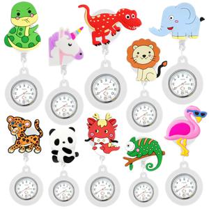 패션 간호사 의사 포켓 시계 3D 공룡 유니콘 팬더 장난감 의료 배지 릴 클립 시계 어린이 시계 선물